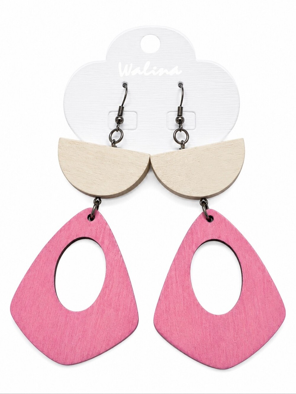 Walins Color Block Wooden Dangle Earrings Pink Beige Geometric Boho Statement
